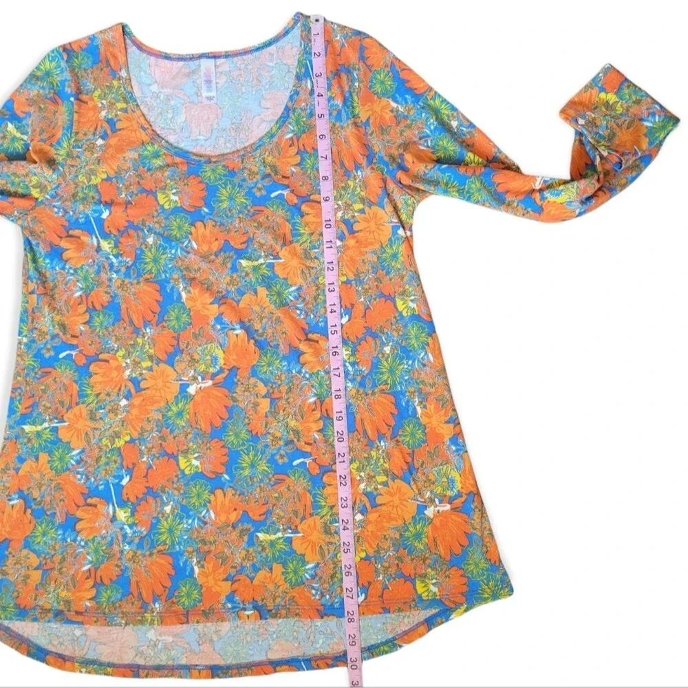 LULAROE VIBRANT LONG SLEEVE ORANGE FLORAL TOP - L